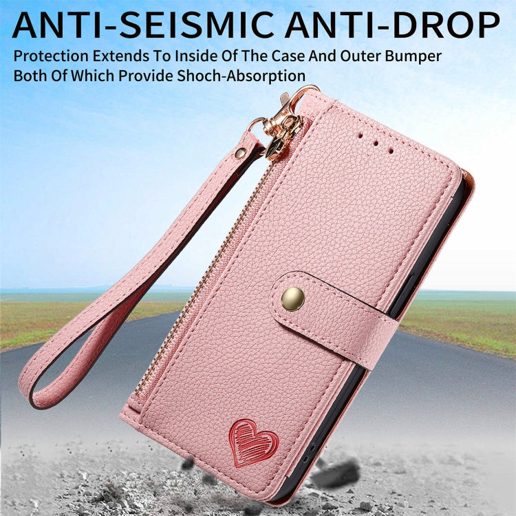 For Motorola Moto G Play 2024 Love Zipper Lanyard Leather Phone Case(Pink) - Motorola Cases by buy2fix | Online Shopping UK | buy2fix