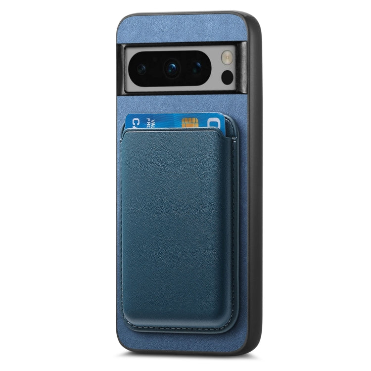 For Google Pixel 9 Pro Retro Magsafe Card Bag PU Back Cover Phone Case(Blue) - Google Cases by buy2fix | Online Shopping UK | buy2fix