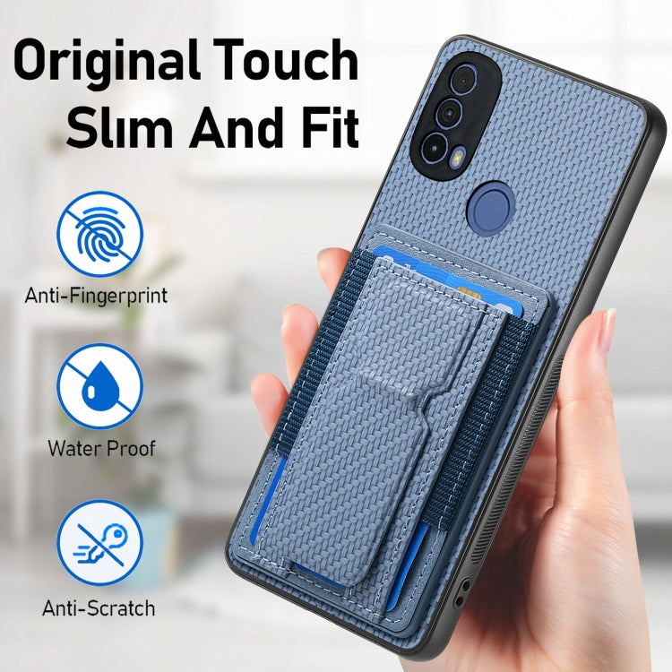 For Motorola Moto G Stylus 5G 2024 Carbon Fiber Fold Stand Elastic Card Bag Phone Case(Blue) - Motorola Cases by buy2fix | Online Shopping UK | buy2fix