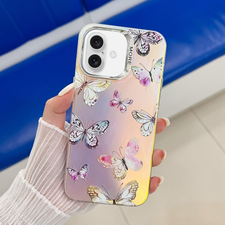 For iPhone 16 Plus Electroplating Laser Butterfly Phone Case(Pink Butterflies AB2) - iPhone 16 Plus Cases by buy2fix | Online Shopping UK | buy2fix