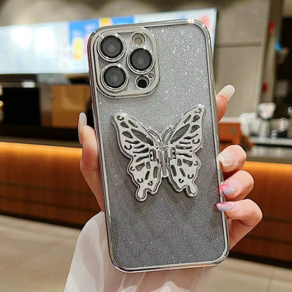 For iPhone 16 Pro Electroplated Gradient Glitter 3D Butterfly TPU Phone Case(Gradient Silver) - iPhone 16 Pro Cases by buy2fix | Online Shopping UK | buy2fix