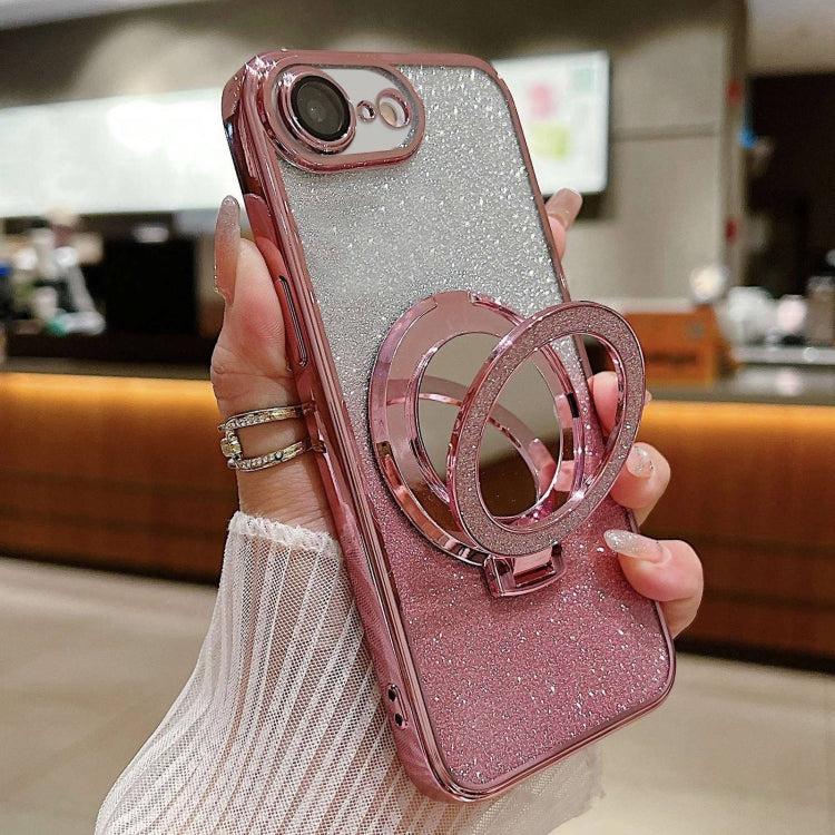 For iPhone 7 / 8 / SE 2022 Plated Mirror Holder Gradient Glitter Magsafe Phone Case(Pink) - iPhone SE 2022 / 2020 / 8 / 7 Cases by buy2fix | Online Shopping UK | buy2fix