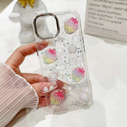 For iPhone 16 3D Flower Glitter Epoxy TPU Phone Case(Pink Strawberry) - iPhone 16 Cases by buy2fix | Online Shopping UK | buy2fix