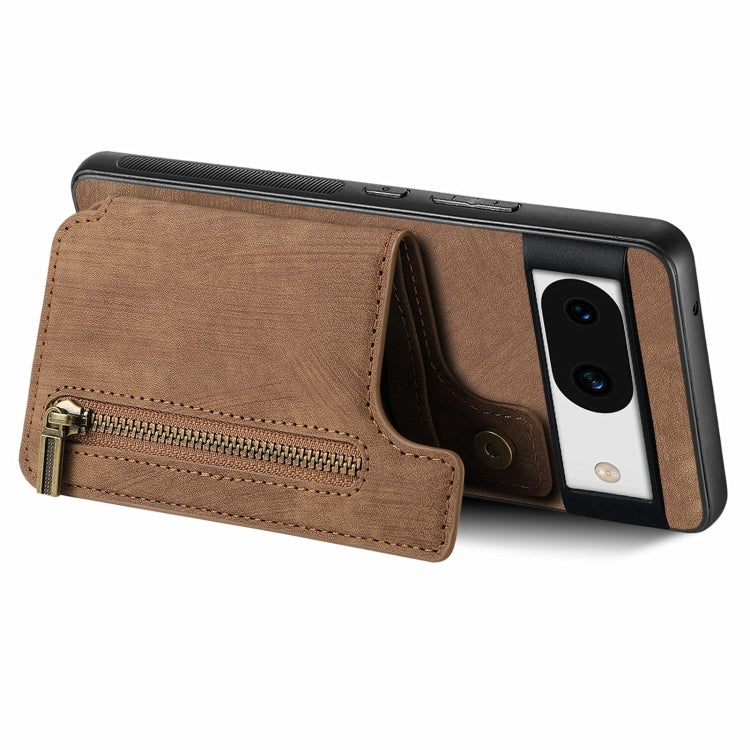 For Google Pixel 9 / 9 Pro Retro Leather Zipper Wallet Back Phone Case(Brown) - Google Cases by buy2fix | Online Shopping UK | buy2fix