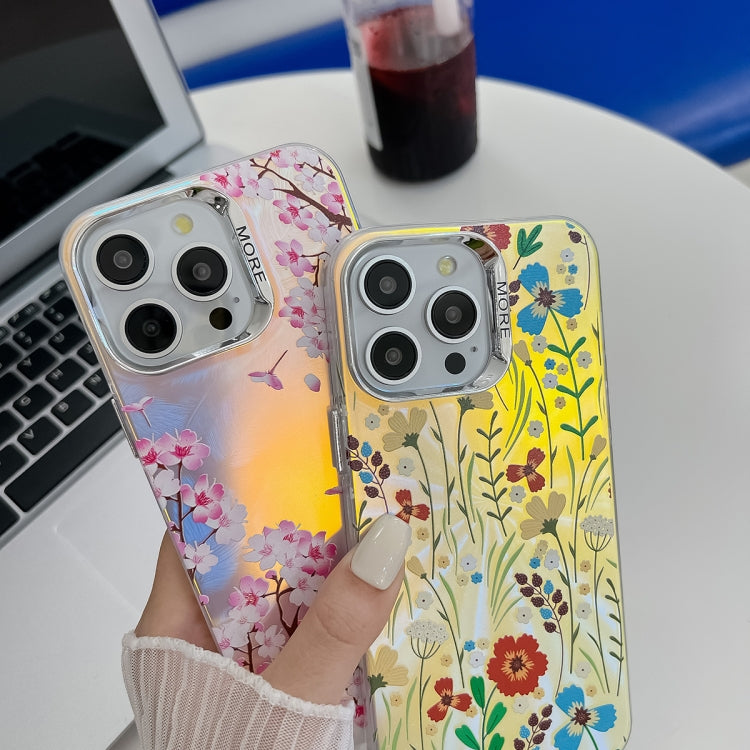 For iPhone 16 Plus Electroplating Laser Flower Texture TPU Phone Case(Flower AH6) - iPhone 16 Plus Cases by buy2fix | Online Shopping UK | buy2fix