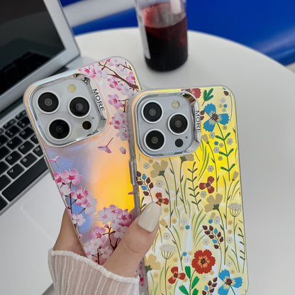 For iPhone 16 Pro Electroplating Laser Flower Texture TPU Phone Case(Rose AH15) - iPhone 16 Pro Cases by buy2fix | Online Shopping UK | buy2fix