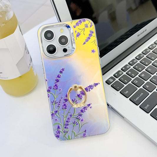 For iPhone 16 Pro Max Electroplating Laser Flower Ring Holder TPU Phone Case(Lavender AH14) - iPhone 16 Pro Max Cases by buy2fix | Online Shopping UK | buy2fix