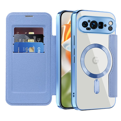 For Google Pixel 9 Pro XL Shield Magsafe RFID Anti-theft Rhombus Leather Phone Case(Blue) - Google Cases by buy2fix | Online Shopping UK | buy2fix