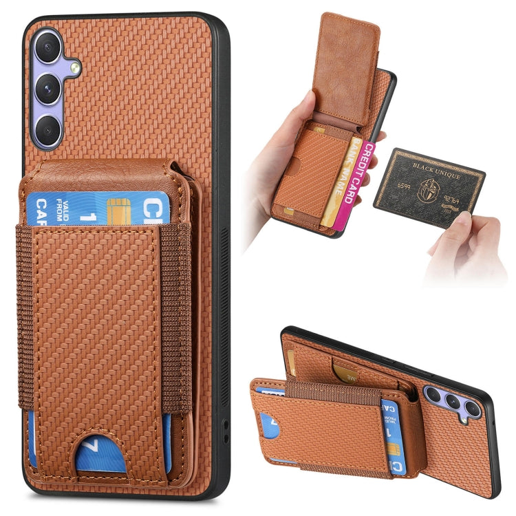 For Samsung Galaxy S25+ 5G Carbon Fiber Vertical Flip Wallet Stand Phone Case(Brown) - Galaxy S25+ 5G Cases by buy2fix | Online Shopping UK | buy2fix