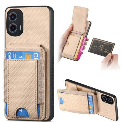 For Motorola Moto G 5G 2024 4G Carbon Fiber Vertical Flip Wallet Stand Phone Case(Khaki) - Motorola Cases by buy2fix | Online Shopping UK | buy2fix