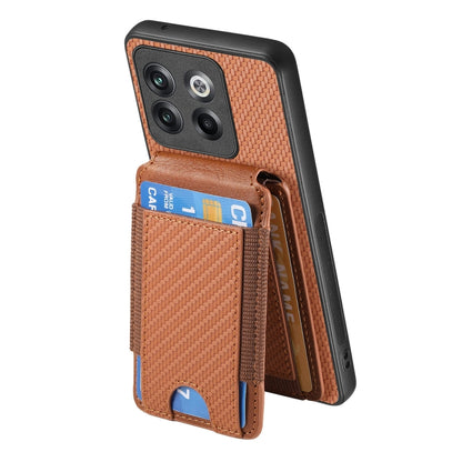 For OnePlus 12 5G Carbon Fiber Vertical Flip Wallet Stand Phone Case(Brown) - OnePlus Cases by buy2fix | Online Shopping UK | buy2fix