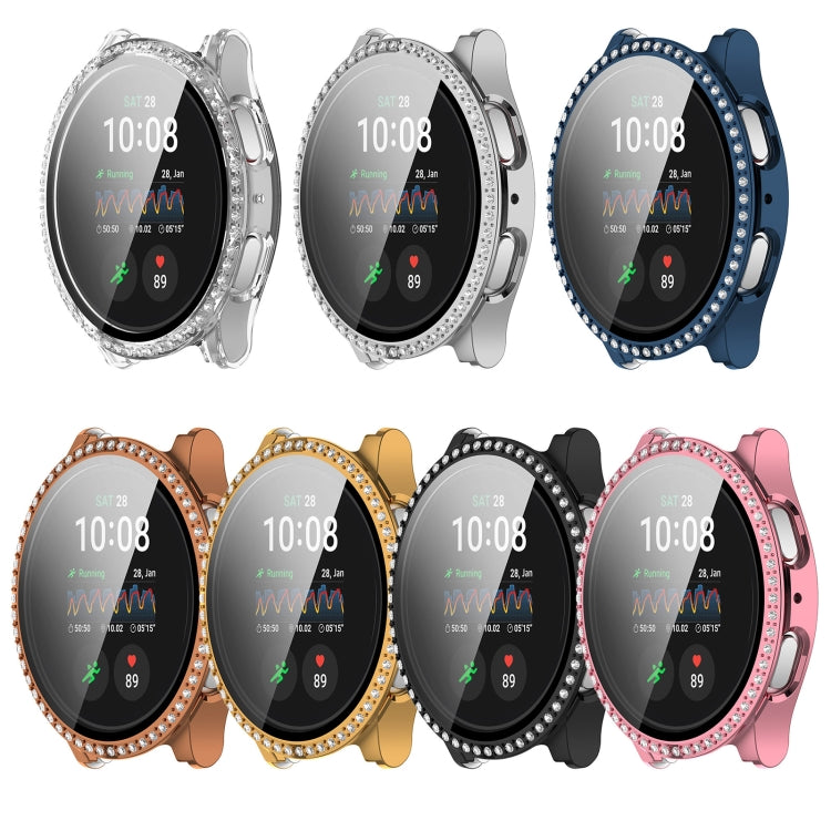 For Samsung Galaxy Watch 7 44mm Single Row Diamond PC + Tempered Film Integrated Watch Protective Case(Rose Gold) - Watch Cases by buy2fix | Online Shopping UK | buy2fix