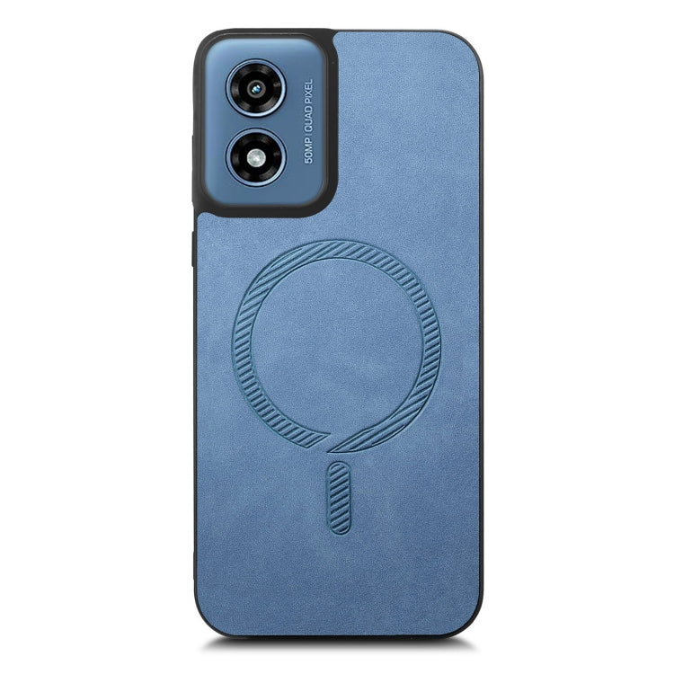 For Motorola Moto G Play 2024 4G Retro Magsafe Magnetic PU Back Cover Phone Case(Blue) - Motorola Cases by buy2fix | Online Shopping UK | buy2fix