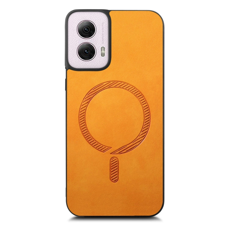 For Motorola Moto G Power 2024 5G Retro Magsafe Magnetic PU Back Cover Phone Case(Yellow) - Motorola Cases by buy2fix | Online Shopping UK | buy2fix