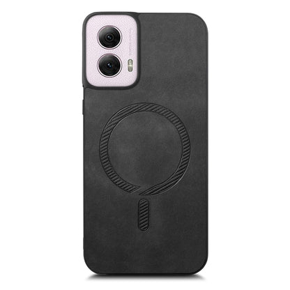 For Motorola Moto G Power 2024 5G Retro Magsafe Magnetic PU Back Cover Phone Case(Black) - Motorola Cases by buy2fix | Online Shopping UK | buy2fix