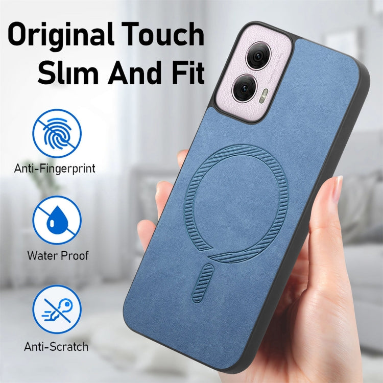 For Motorola Moto G Play 2024 4G Retro Magsafe Magnetic PU Back Cover Phone Case(Blue) - Motorola Cases by buy2fix | Online Shopping UK | buy2fix