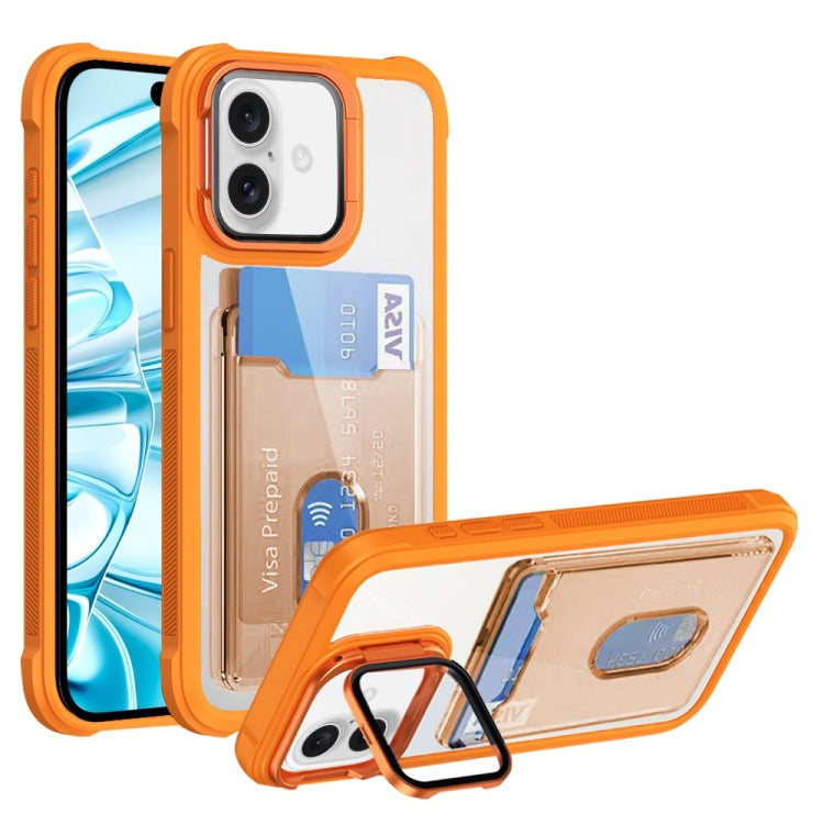 For iPhone 16 Plus Card Bag Holder Acrylic Hybrid TPU Phone Case(Orange) - iPhone 16 Plus Cases by buy2fix | Online Shopping UK | buy2fix