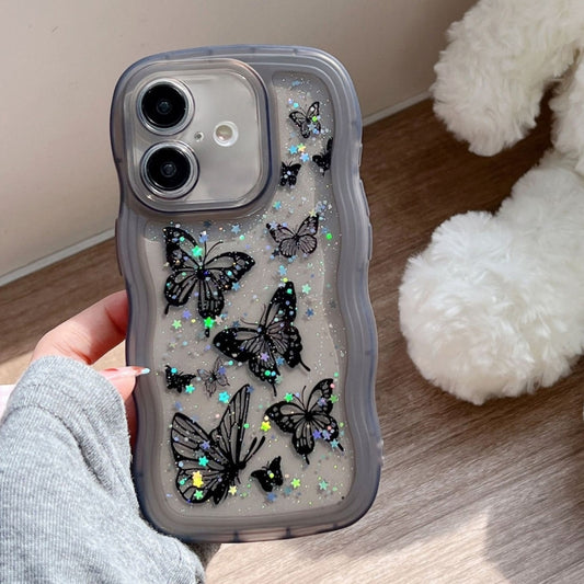 For iPhone 16 Plus Wave Edge Butterfly TPU Hybrid PC Phone Case(Black) - iPhone 16 Plus Cases by buy2fix | Online Shopping UK | buy2fix