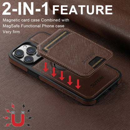 For iPhone 14 Pro Suteni M2 Cross-Grain MagSafe Vertical Card Back Phone Case(Brown) - iPhone 14 Pro Cases by Suteni | Online Shopping UK | buy2fix