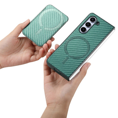 For Samsung Galaxy Z Fold6 Carbon Fiber Ring Card Bag Magsafe Phone Case(Green) - Galaxy Z Fold6 5G Cases by buy2fix | Online Shopping UK | buy2fix