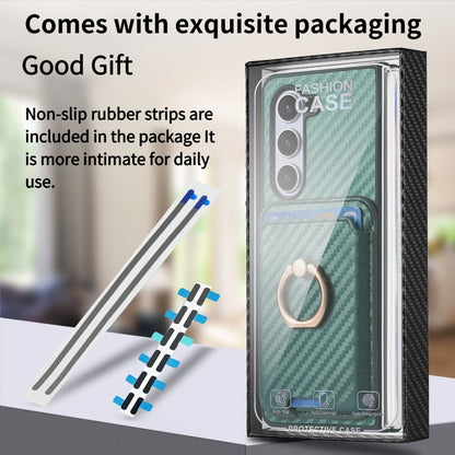 For Samsung Galaxy Z Fold6 Carbon Fiber Ring Card Bag Magsafe Phone Case(Green) - Galaxy Z Fold6 5G Cases by buy2fix | Online Shopping UK | buy2fix