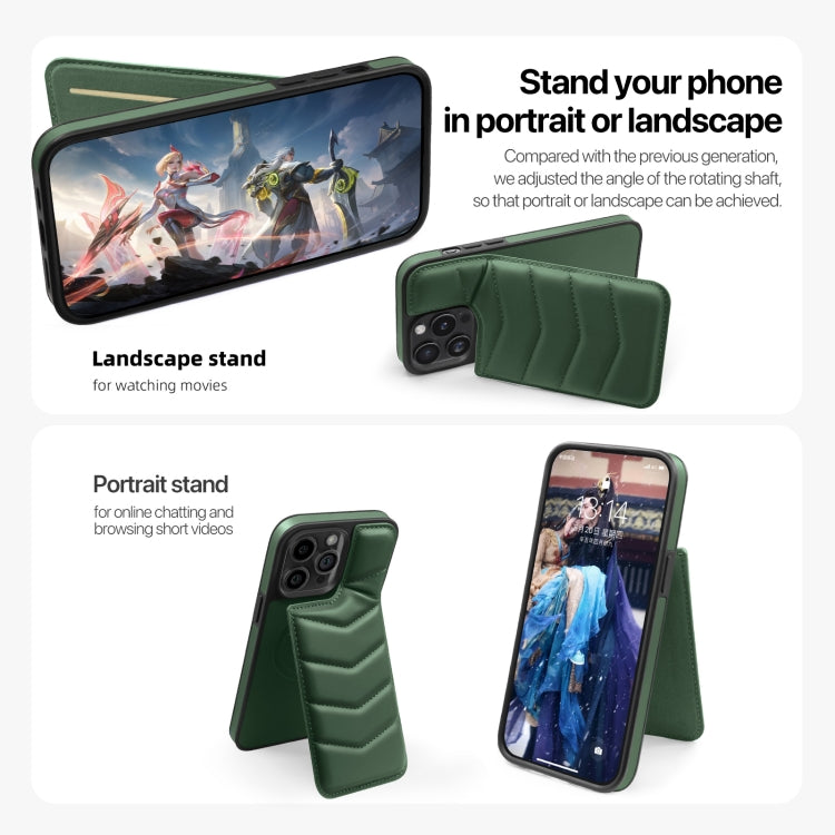 For iPhone 13 Pro Down Jacket Card Bag Holder MagSafe Phone Case(Dark Green) - iPhone 13 Pro Cases by buy2fix | Online Shopping UK | buy2fix