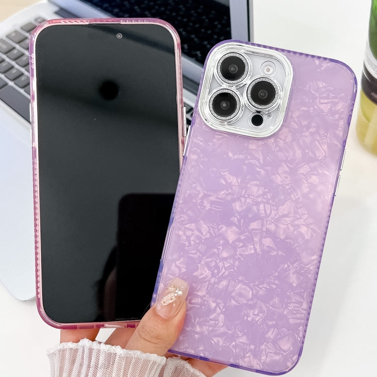 For iPhone 16 Pro Max Plating Glitter Texture TPU Phone Case with Lens Film(Purple Feathers) - iPhone 16 Pro Max Cases by buy2fix | Online Shopping UK | buy2fix