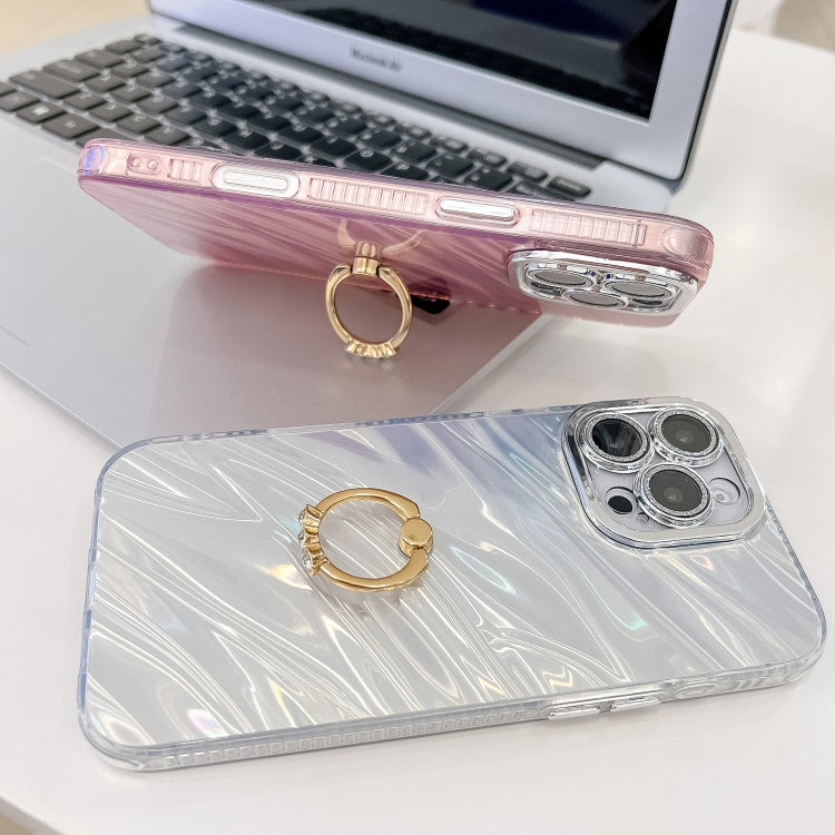 For iPhone 16 Pro Plating Glitter Texture Ring Holder TPU Phone Case with Lens Film(Purple Wrinkles) - More iPhone Cases by buy2fix | Online Shopping UK | buy2fix