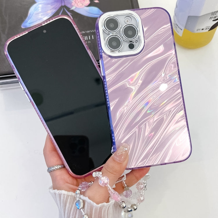 For iPhone 16 Pro Max Plating Glitter Texture Chain Wristband TPU Phone Case with Lens Film(Purple Water Ripples) - iPhone 16 Pro Max Cases by buy2fix | Online Shopping UK | buy2fix