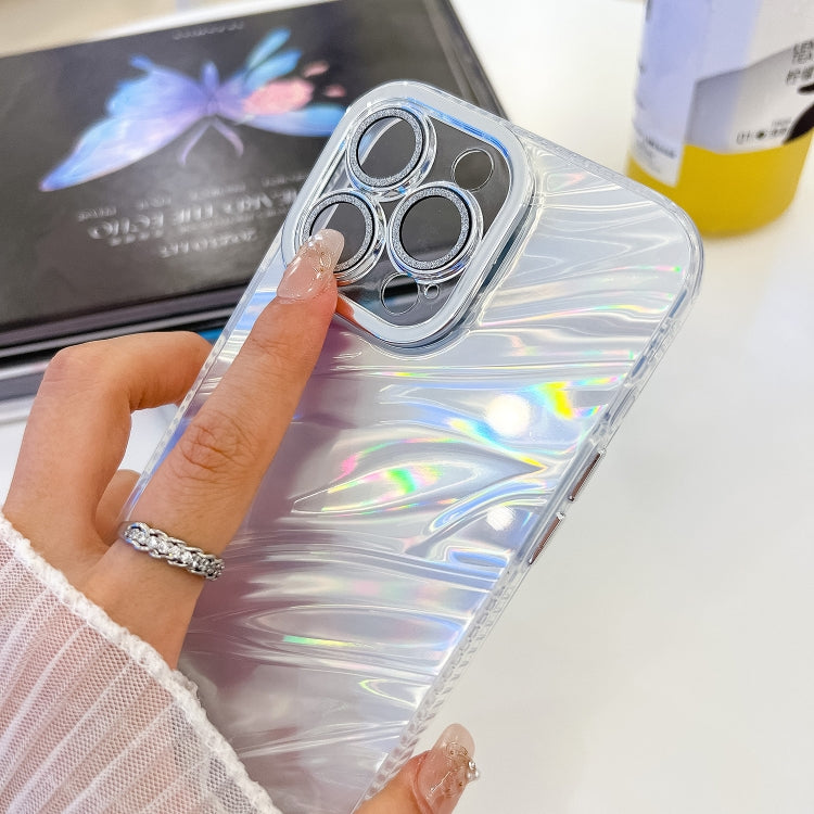 For iPhone 16 Pro Max Plating Glitter Texture Chain Wristband TPU Phone Case with Lens Film(White Water Ripples) - iPhone 16 Pro Max Cases by buy2fix | Online Shopping UK | buy2fix