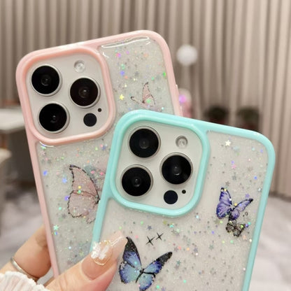 For iPhone 16 Pro Color Butterfly Glitter Epoxy TPU Phone Case(Green) - iPhone 16 Pro Cases by buy2fix | Online Shopping UK | buy2fix