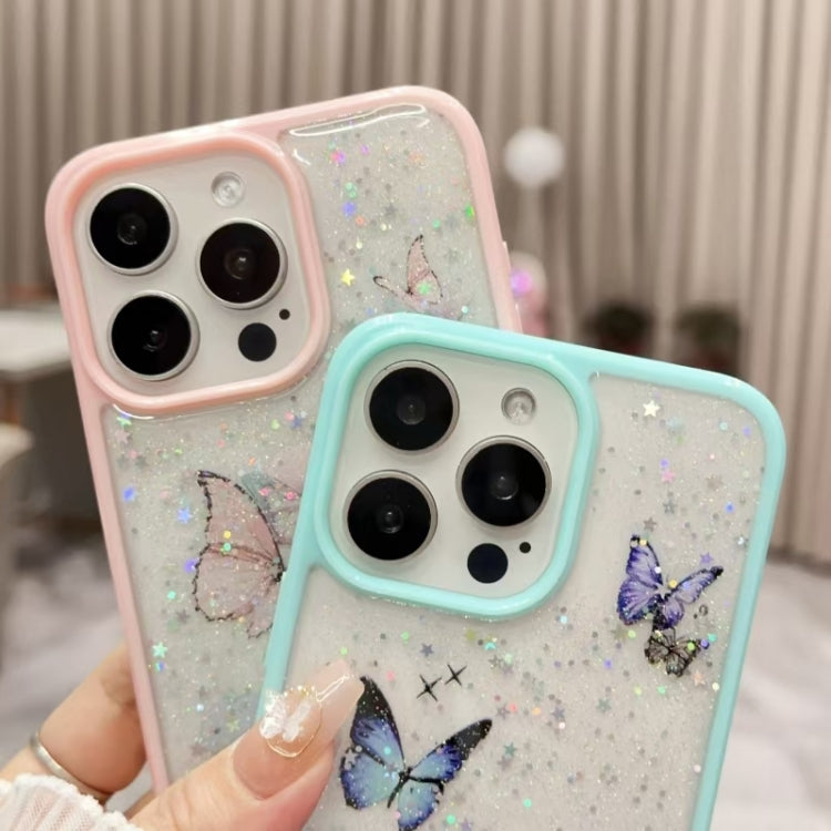 For iPhone 16 Color Butterfly Glitter Epoxy TPU Phone Case(Green) - iPhone 16 Cases by buy2fix | Online Shopping UK | buy2fix