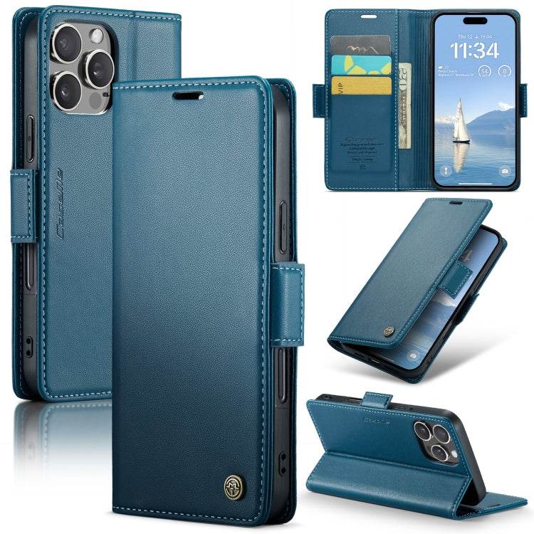 For iPhone 16 Pro CaseMe 023 Butterfly Buckle Litchi Texture RFID Anti-theft Leather Phone Case(Blue) - iPhone 16 Pro Cases by CaseMe | Online Shopping UK | buy2fix