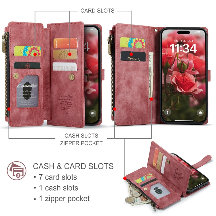 For iPhone 16 CaseMe C30 Card Slots Zipper Wallet Leather Phone Case(Red) - iPhone 16 Cases by CaseMe | Online Shopping UK | buy2fix