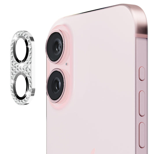 For iPhone 16 / 16 Plus ENKAY Hat-Prince Blink Diamond Camera Lens Aluminium Alloy Tempered Glass Film(Silver) - iPhone 16 Tempered Glass by ENKAY | Online Shopping UK | buy2fix