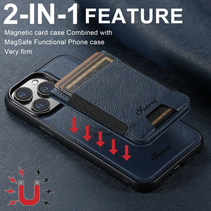 For iPhone 14 Suteni H17 Cross Grain Leather MagSafe Detachable Wallet Phone Case(Blue) - iPhone 14 Cases by Suteni | Online Shopping UK | buy2fix