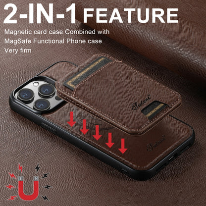 For iPhone 16 Plus Suteni H18 Cross Grain MagSafe Wallet Leather Phone Case(Brown) - iPhone 16 Plus Cases by Suteni | Online Shopping UK | buy2fix