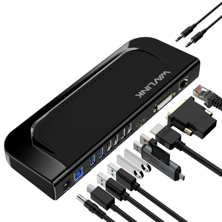 WAVLINK UG49DK4 Universal Laptop Docking Station Dual Monitor Supports DVI / HDMI / VGA(AU Plug) - USB 3.0 HUB by WAVLINK | Online Shopping UK | buy2fix