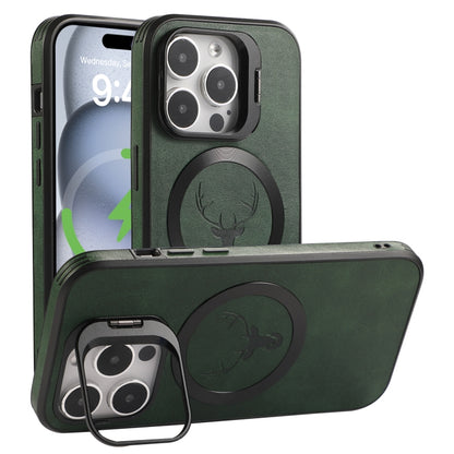 For iPhone 14 Pro Max Elk Lens Holder Magsafe Shockproof Phone Case(Green) - iPhone 14 Pro Max Cases by buy2fix | Online Shopping UK | buy2fix