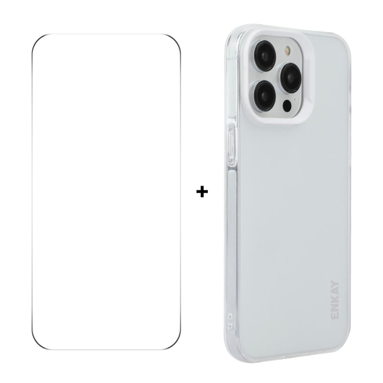 For iPhone 15 Pro Max ENKAY Hat-Prince Translucent Matte TPU Phone Case + 9H Big Arc Edge Film(White) - iPhone 15 Pro Max Cases by ENKAY | Online Shopping UK | buy2fix