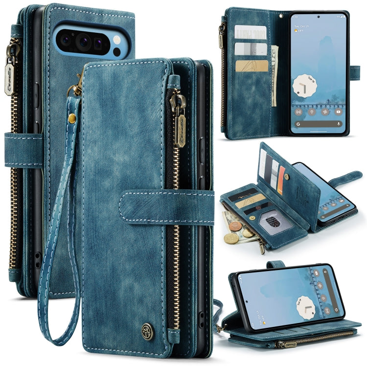 For Google Pixel 9 Pro XL CaseMe C30 Card Slots Zipper Wallet Leather Phone Case(Blue) - Google Cases by CaseMe | Online Shopping UK | buy2fix