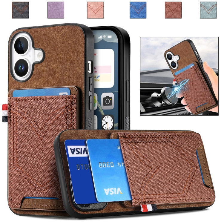 For iPhone 16 Denim Texture Leather Skin Phone Case with Card Slot(Brown) - iPhone 16 Cases by buy2fix | Online Shopping UK | buy2fix