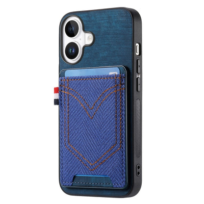 For iPhone 16 Plus Denim Texture Leather Skin Phone Case with Card Slot(Blue) - iPhone 16 Plus Cases by buy2fix | Online Shopping UK | buy2fix