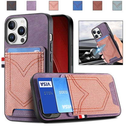 For iPhone 16 Pro Max Denim Texture Leather Skin Phone Case with Card Slot(Purple) - iPhone 16 Pro Max Cases by buy2fix | Online Shopping UK | buy2fix