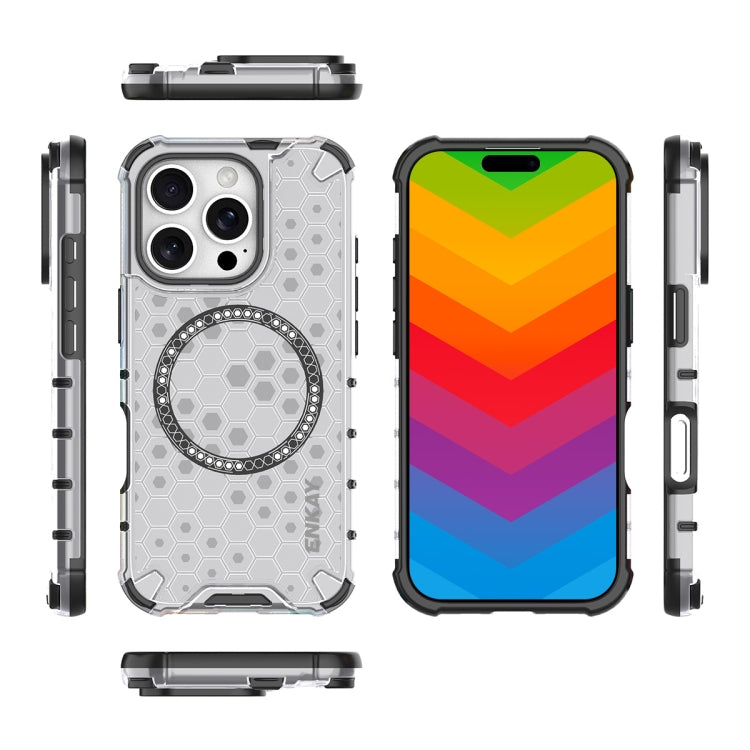 For iPhone 14 Pro ENKAY Hat-Prince Honeycomb MagSafe Shockproof Phone Case with Large Arc Edge Film(White) - iPhone 14 Pro Cases by ENKAY | Online Shopping UK | buy2fix