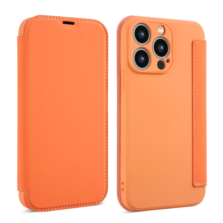 For iPhone 16 Pro Imitate Liquid Skin Feel Leather Phone Case with Card Slots(Orange) - iPhone 16 Pro Cases by buy2fix | Online Shopping UK | buy2fix