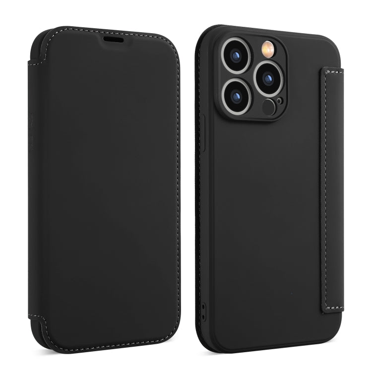 For iPhone 16 Plus Imitate Liquid Skin Feel Leather Phone Case with Card Slots(Black) - iPhone 16 Plus Cases by buy2fix | Online Shopping UK | buy2fix