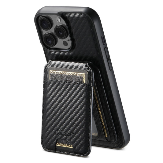 For iPhone 12 Pro Suteni TXWH18 Carbon Fiber Texture Detachable Wallet MagSafe Phone Case(Black) - iPhone 12 / 12 Pro Cases by Suteni | Online Shopping UK | buy2fix