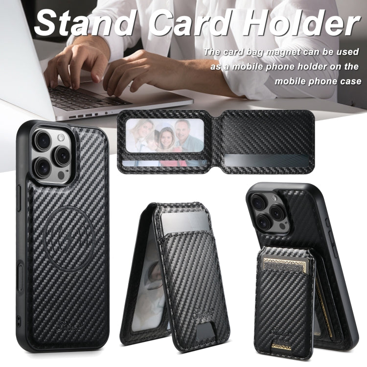 For iPhone 16 Pro Suteni TXWH18 Carbon Fiber Texture Detachable Wallet MagSafe Phone Case(Black) - iPhone 16 Pro Cases by Suteni | Online Shopping UK | buy2fix