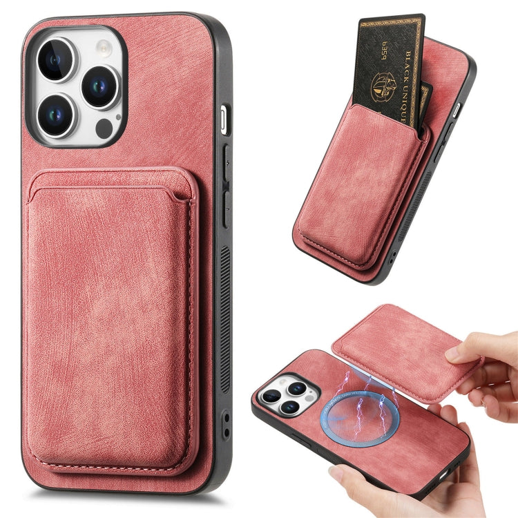 For iPhone 16 Pro Retro Leather Card Bag Magnetic Phone Case(Pink) - iPhone 16 Pro Cases by buy2fix | Online Shopping UK | buy2fix